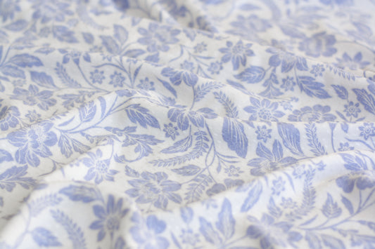 Textured Rayon Challis - Light Blue Floral (1/2 yard)