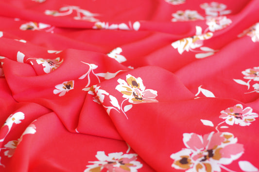 Rayon Challis - Ruby Red Floral (1/2 yard)